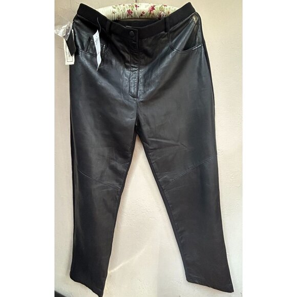 New Escalade Paris Womens High Rise Black Leather/Fabric Pants XL Elastic Waist